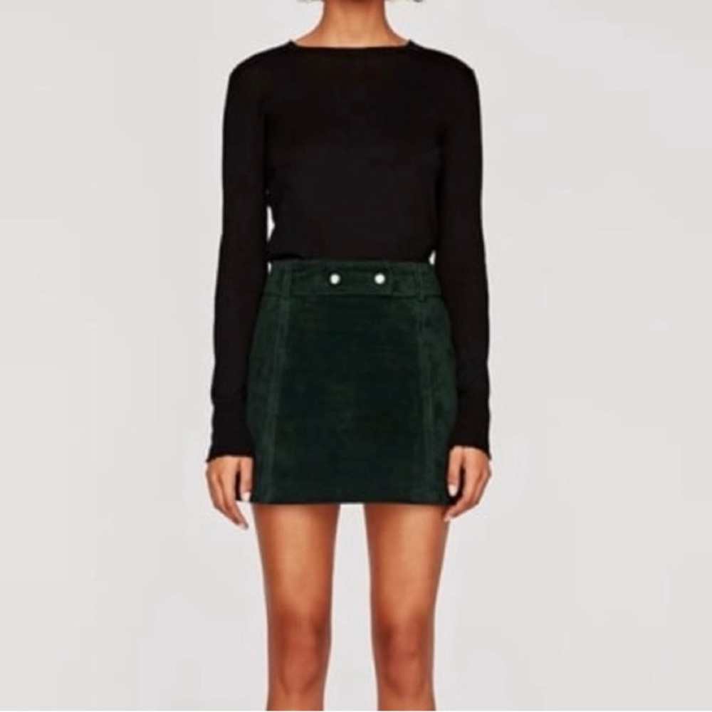 Zara dark green suede mini skirt